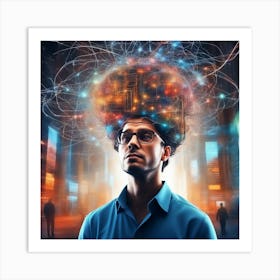 Man With Brain On His Head 2 Art Print