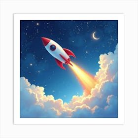 Rocket Soaring Through A Watercolor Radiant Stardust Cloud 1 Art Print