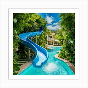 Water Slide In Tropical Garden Art Print