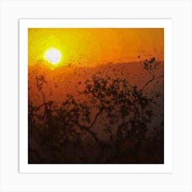 Sunrise Over Almond Trees Square Art Print
