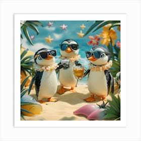 Tropical Penguin Beach Party Fun 3 Art Print