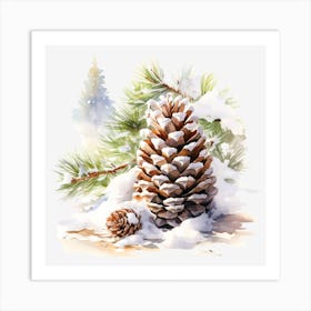 Snowy Pine Cones Art Print