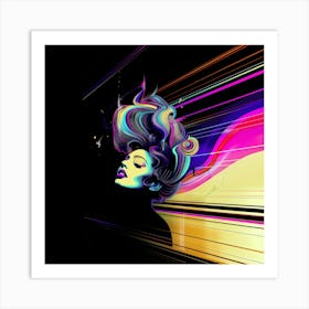 Stylish artwork, Yellow, Woman, "Floating Through Time." Art Print