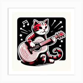 Cat Playing Guitar 1 Art Print