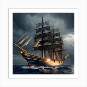 Ship In Stormy Sea Art Print