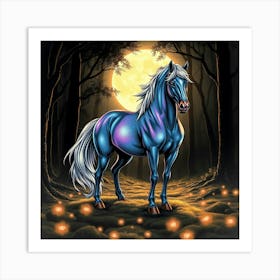 Blue Horse In The Woods 1 Art Print