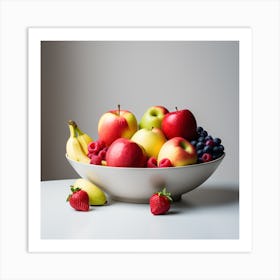 Fruit Bowl On White Background Art Print