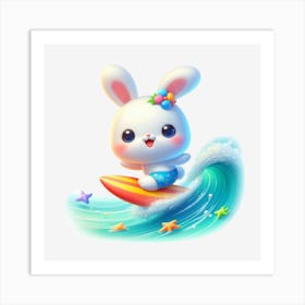 Cute Bunny Surfing Art Print