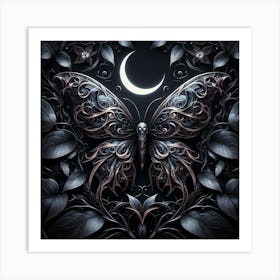 Dark Gothic Butterfly & Moon Art Print