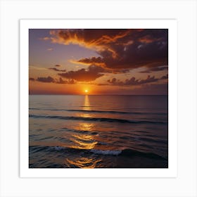 A Stunning Sunset Over A Tranquil Ocean, With The Sky Painted In Shades Of Orange, Pink, And Purple 2 Art Print