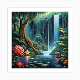 Waterfall In The Forest Art Print