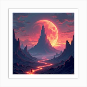 Titan Towering Over A Glowing, Colorful Landscape 1 Art Print