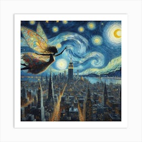 Fairy On The Starry Night Art Print
