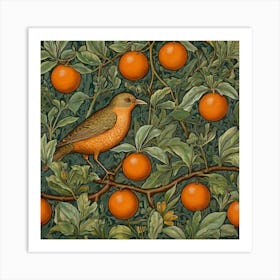 Bird Perched On An Orange Tree 1 Art Print