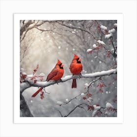 Cardinals In The Snow Art Print