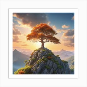 Tree On Top Of Mountain 16 Art Print