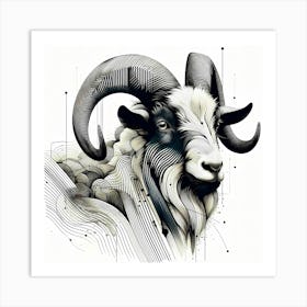 Mountain Goat Head - Abstract Line Art Illustration 16 Art Print