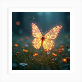 A Radiant Butterfly With Wings Of Glowing, Fractal Light Fluttering Through A Cosmic Meadow 1 Art Print