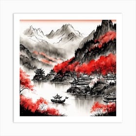 Chinese Landscape Mountains Ink Painting (91) Art Print