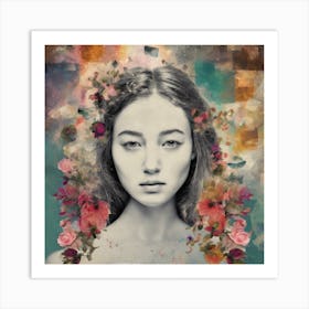 Girl With Flowers Art Print