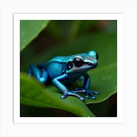 A Vibrant Blue Poison Dart Frog Camouflaged In The Leaves 1 Art Print