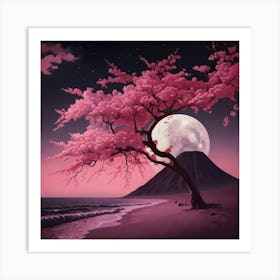 Cherry Blossom Tree On The Beach Art Print