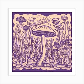 Mushroom Woodcut Purple 5 Art Print