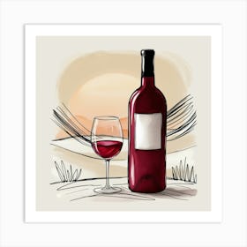 Wine Bottle And Glass 3 Art Print