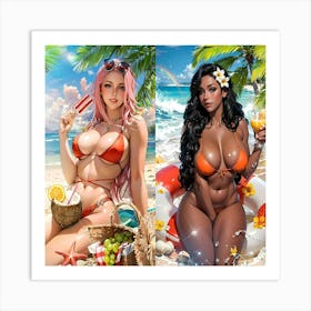 Two Women On The Beach 1 Art Print