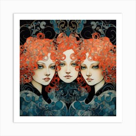 Three Women With Red Hair Art Print