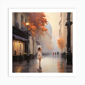 Woman Walking Down The Street Art Print