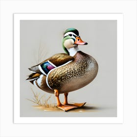 Wood Duck, Realistic duck wall art print, Detailed waterfowl artwork for walls, Majestic duck painting on canvas, Duck pond wall decor, Duckling family wall art, Vibrant duck feathers in art print, Duck hunting scene wall print, Peaceful duck in nature art, Waterfowl lovers' wall decor, Duck art for lake house, Art Print