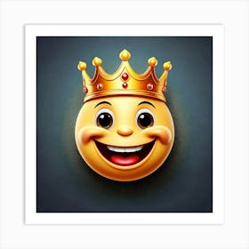 Firefly Emoji, Smiley, Face, Crown, Detailed, Realistic, Gray, Background, Royalty, Happy, Expressio (8) Art Print