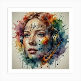 Watercolor Girl With Saxophone Art Print