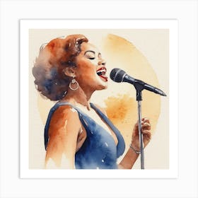 Watercolor Of A Woman Singing Art Print