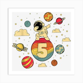 5 Years Old Dabbing Astronaut Space Planet 5th Birthday Art Print