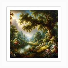 Landscape With Trees And Flowers Art Print