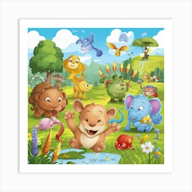 Cartoon Animals In The Forest 2 Art Print