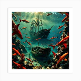 Pirate Ship In The Sea Art Print