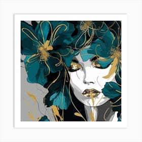 Teal Flower Girl Art Print