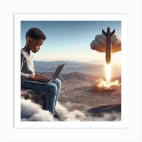 Young Boy Using A Laptop Art Print