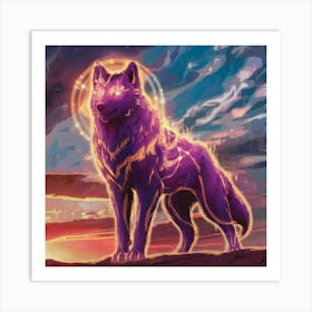 Purple Animal Wolf Spirit Sunset Spac Moon Be Art Print