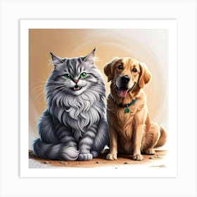 A Breathtakingly Detailed, Vibrant, And Humorous Illustration Of An Unlikely Yet Adorable Ct And Dog Art Print