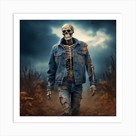 Skeleton In Jeans Art Print