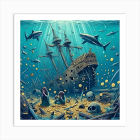 Pirate Ship In The Sea Art Print