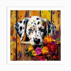 Dalmatian Dog With Flowers Art Print