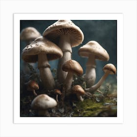 Mushrooms On Moss 3 Art Print