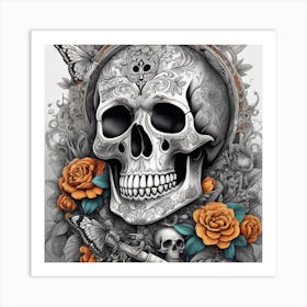 Skull And Roses Art Print