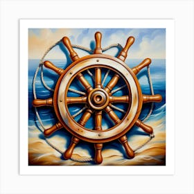 Ship wheel, oil painting 4 Art Print