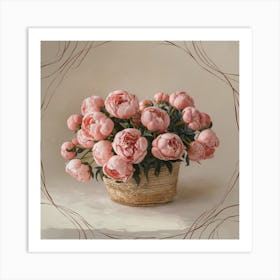 Pink Peonies In A Basket Art Print